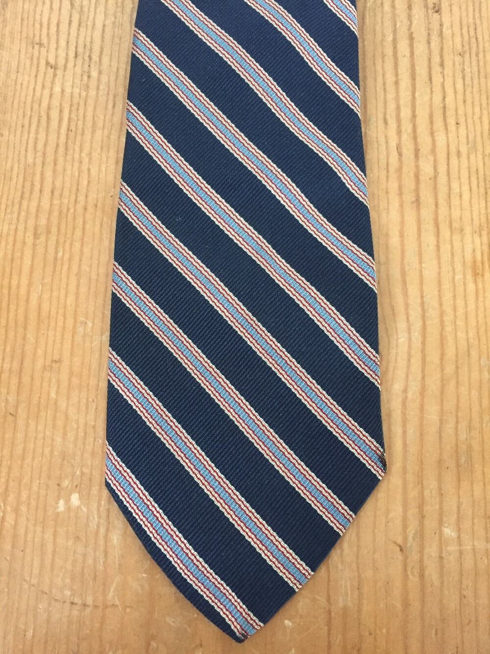 Vintage 80s Preppy 100% Silk Schoolboy Navy Red Stripe 3" Wide Skinny Mens Tie